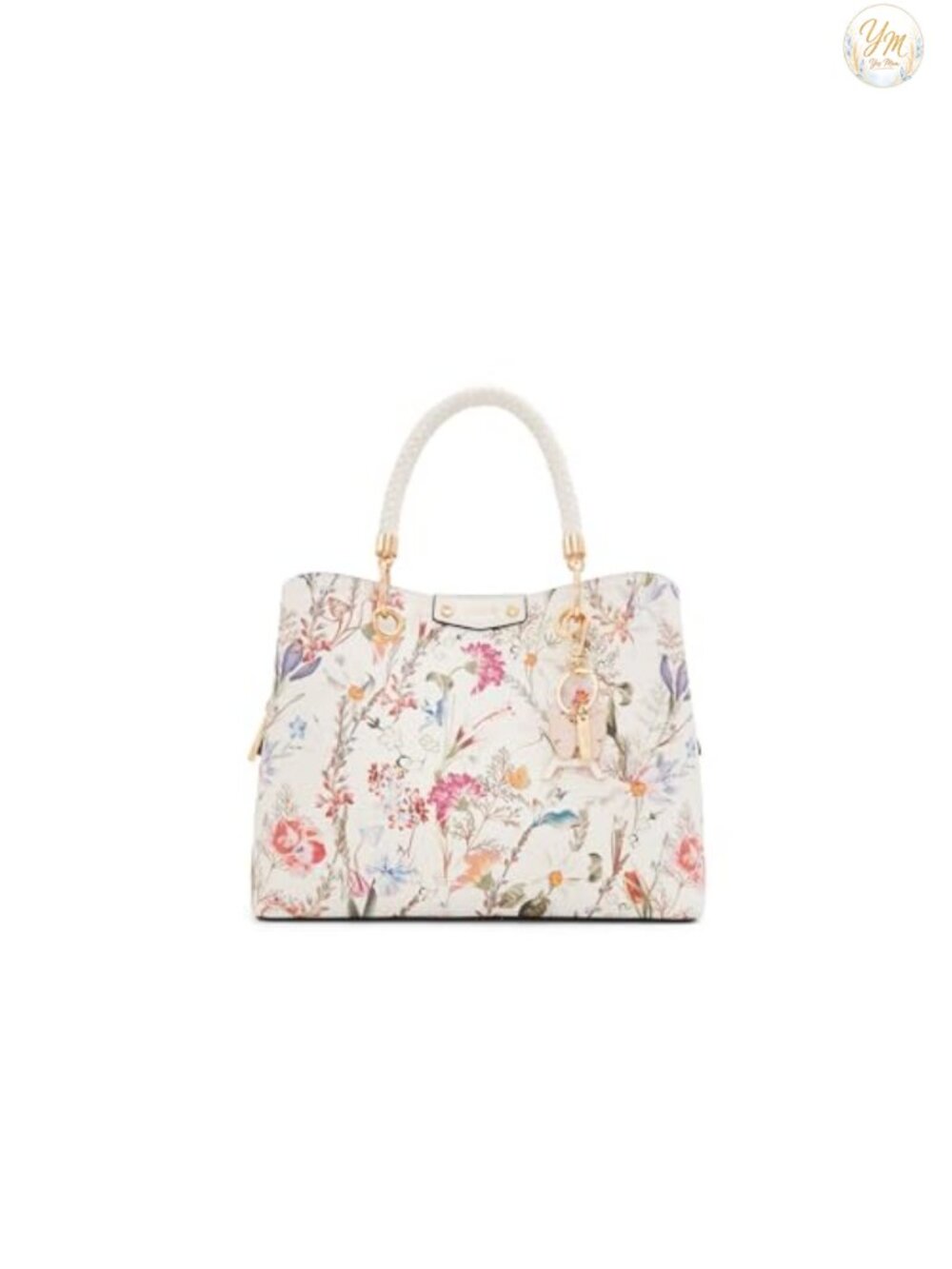 Roomy Satchel Handbag with Floral Pattern, Polyurethane